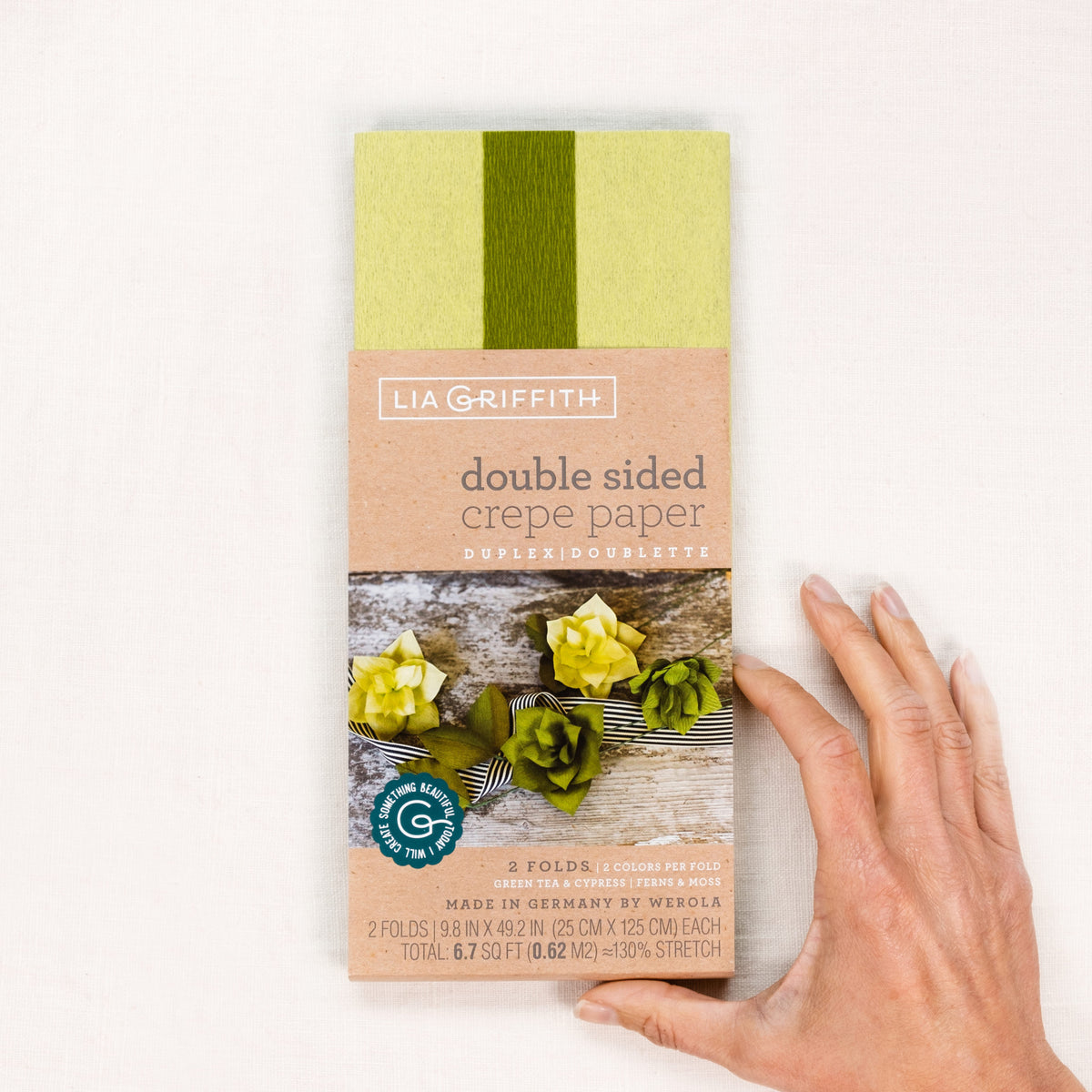 Lia Griffith Crepe Paper Double Sided - Green Tea/Cypress +  Ferns/Moss image 2