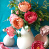Frosted paper peonies in large white vase