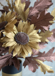 gold sunflower using metallic crepe paper