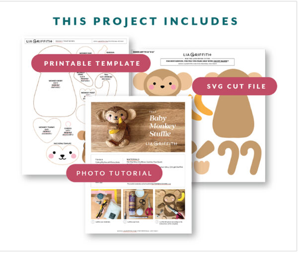 This DIY Felt Baby Monkey project includes a printable template, SVG cut file and the photo tutorial