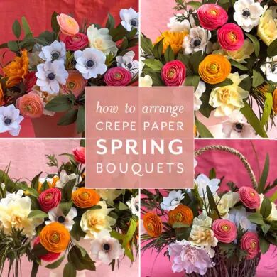 four different spring bouquets of paper flowers