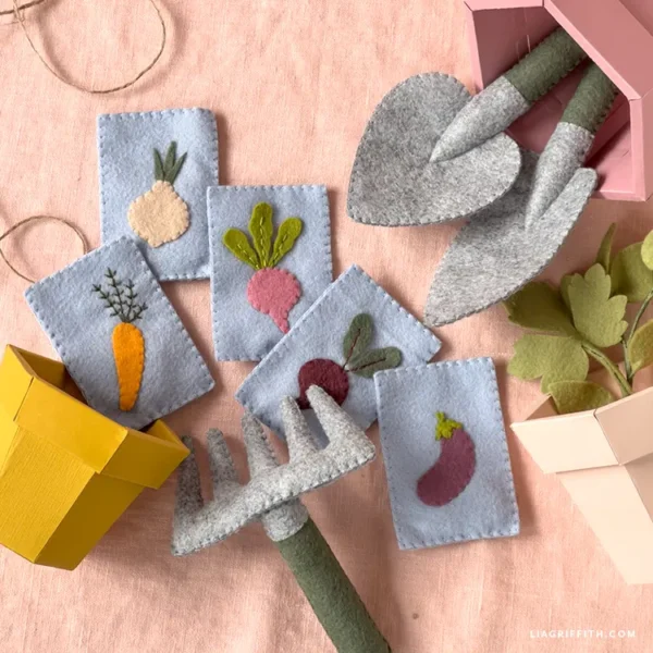 felt gardening tools and seeds