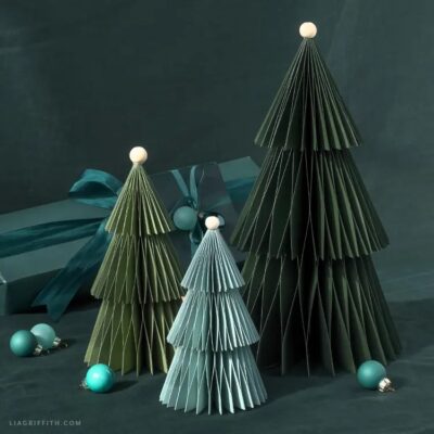 DIY honeycomb christmas tress on dark green background