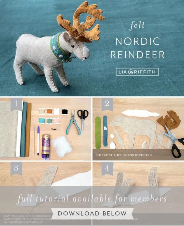 felt Nordic reindeer stuffie template