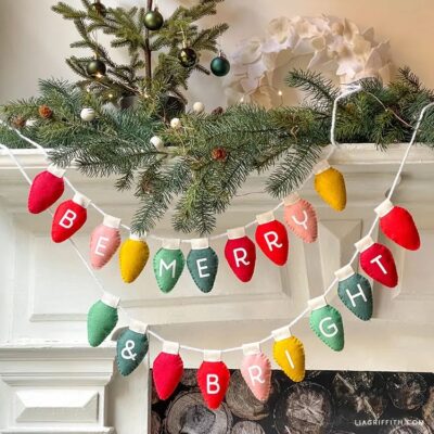 felt holiday light garland on a mantel