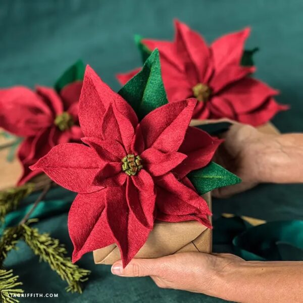 felt red poinsettia flower close up