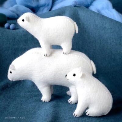 felt polar bear cubs trio stacked