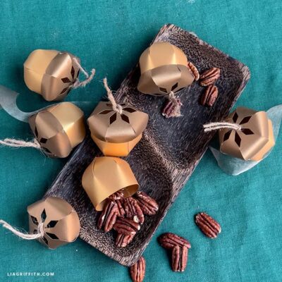 diy metallic paper acorns top down