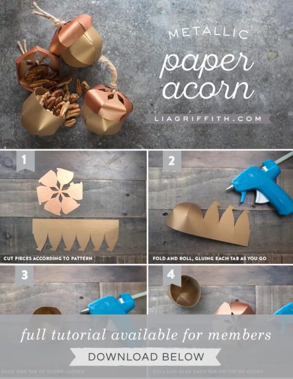 diy metallic paper acorns template